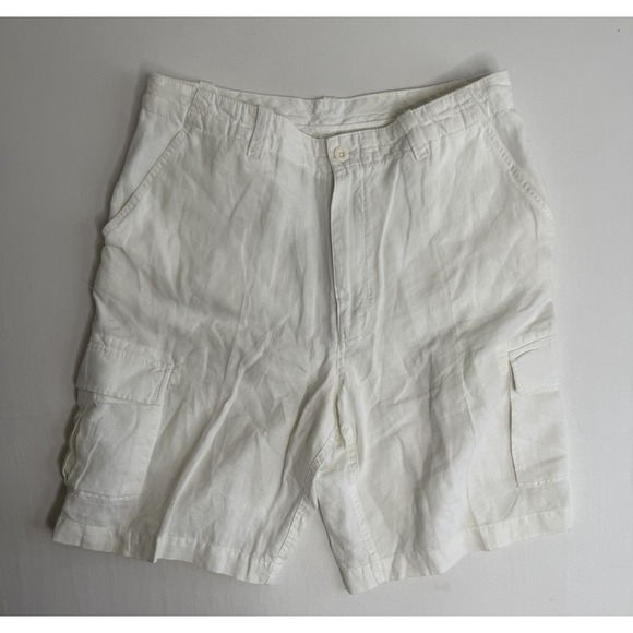 Caribbean Other - Caribbean Mens White 100% Linen Cargo Shorts 34x11 Relax Beach Resort Vacation